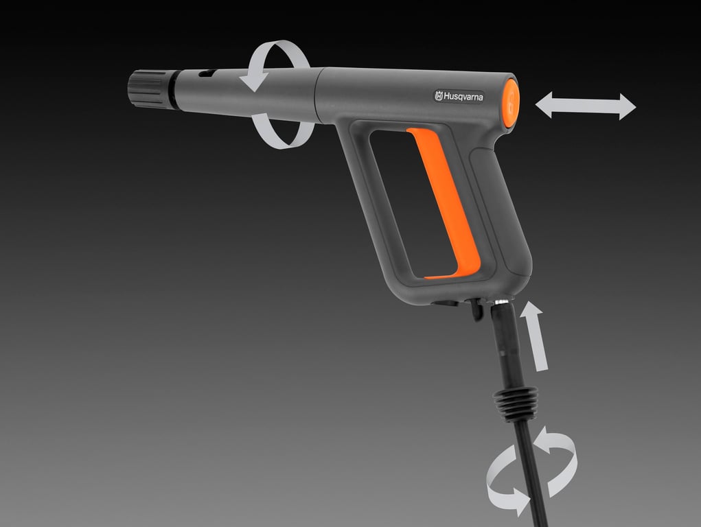 Maximální účinnost a pohodlí díky dvěma otočným spojkám na stříkacím násadci a rychlospojkám.