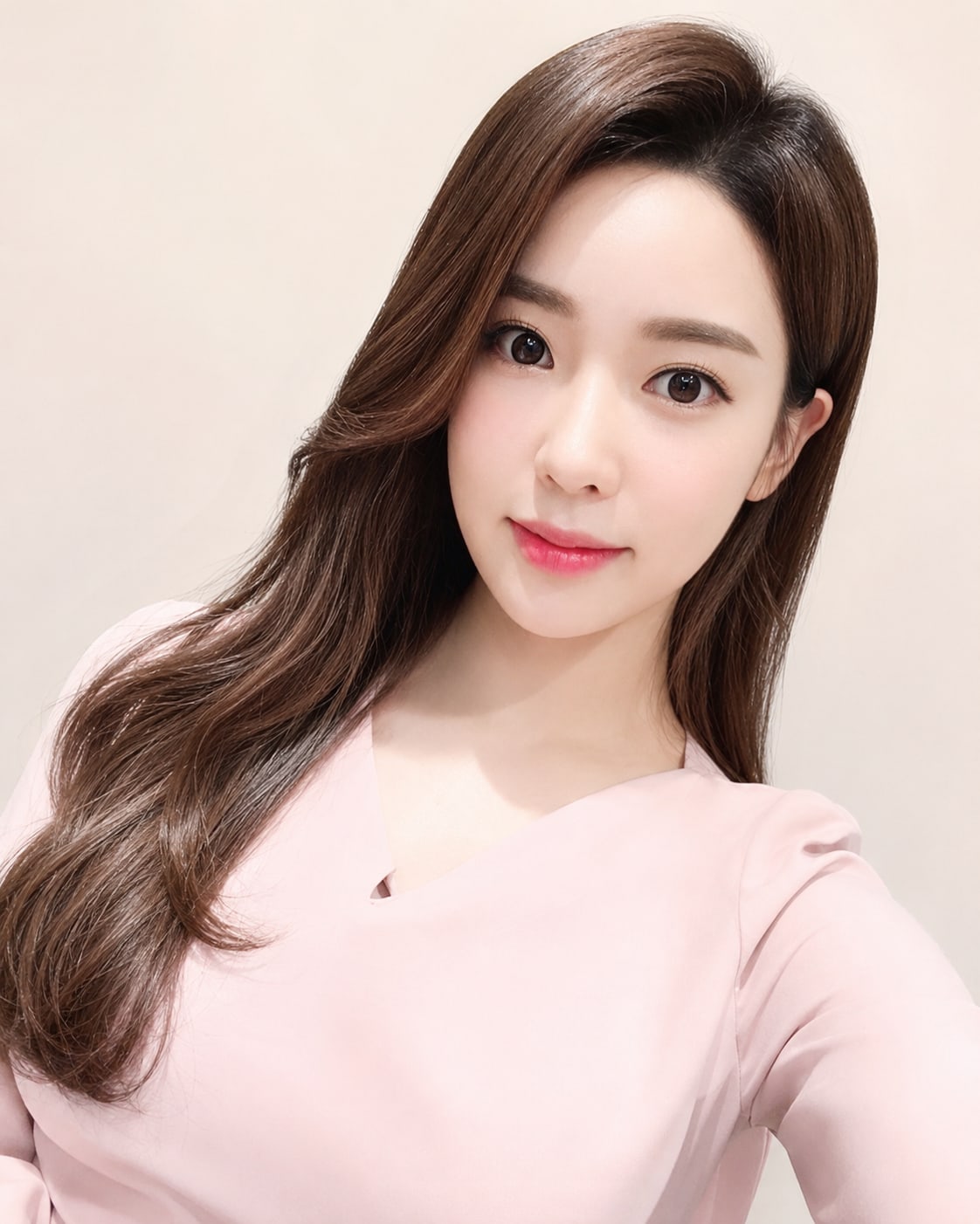비기닝 아나운서 13/37 — 사이드 파트 롱 웨이브 · 여린 로즈 메이크업으로 차분하고 여성스러운 분위기를 연출했습니다.