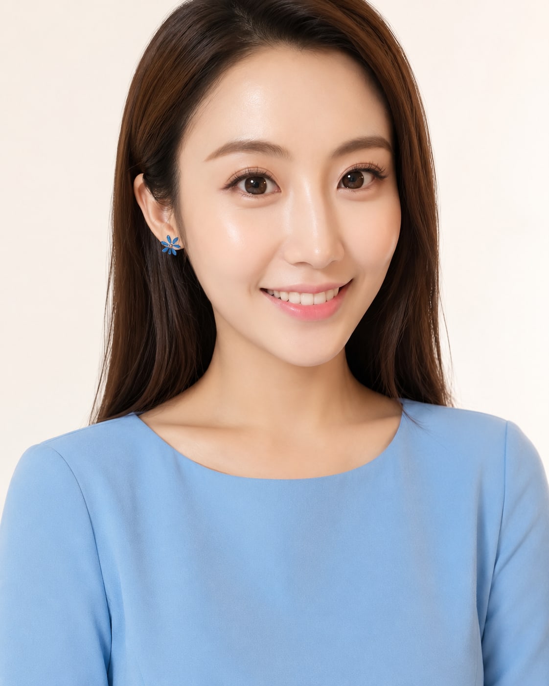 비기닝 아나운서 19/37 — 롱 S컬 웨이브 · 생기 있는 핑크 메이크업으로 밝고 호감도 높은 아나운서 룩을 연출했습니다.