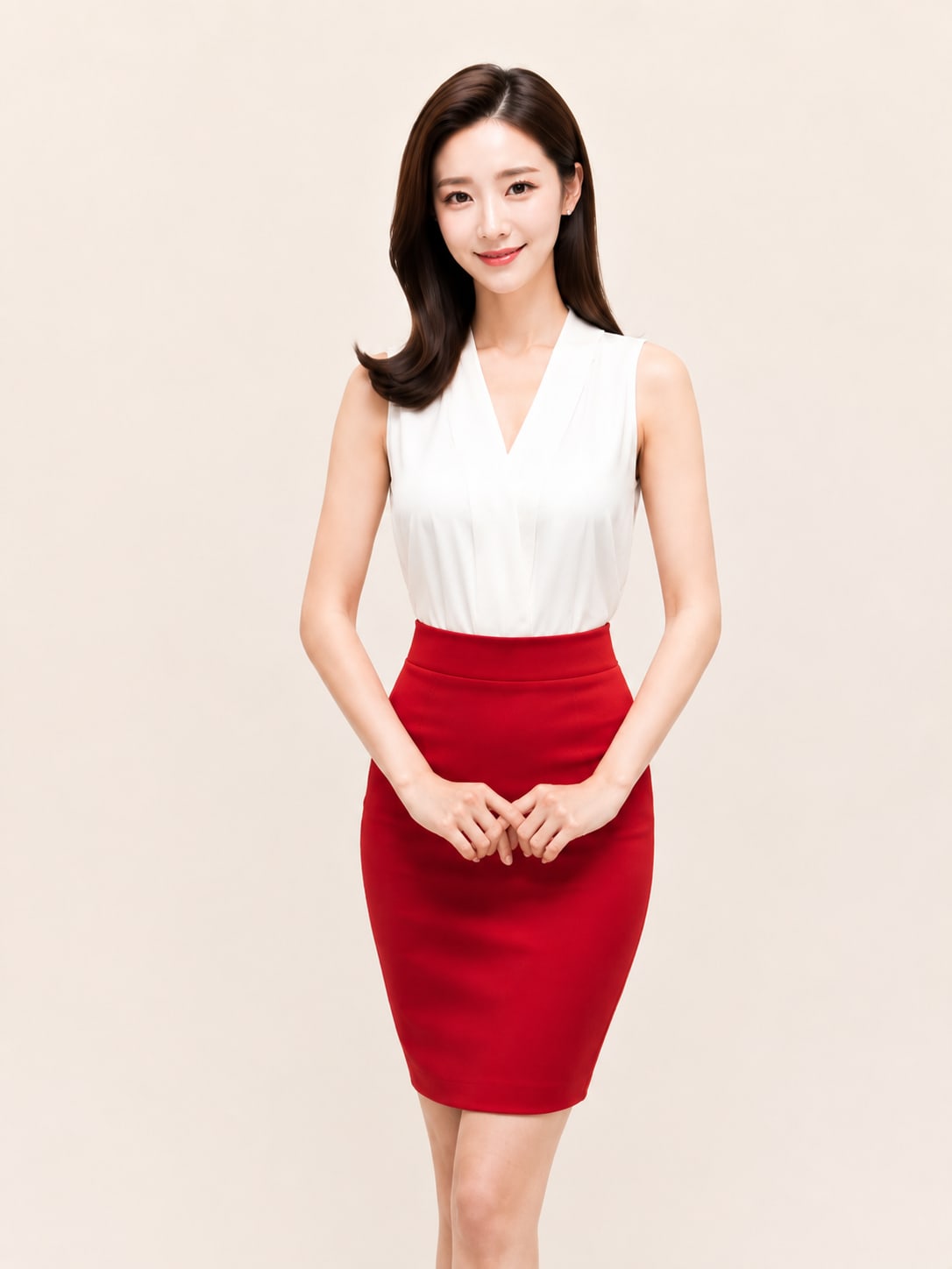 비기닝 아나운서 27/37 — 미디엄 C컬 · 맑은 코랄 메이크업으로 밝고 산뜻한 이미지를 살렸습니다.
