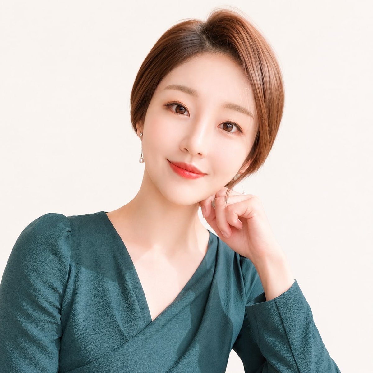 비기닝 아나운서 33/37 — 클래식 숏 보브 · 또렷한 이목구비와 로지 립으로 단정하고 품격 있는 인상을 연출했습니다.