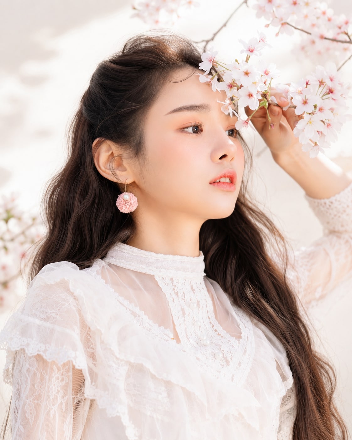 비기닝 에디토리얼 14/27 — 내추럴 하프업과 맑은 메이크업으로 청초하고 로맨틱한 봄 화보를 연출했습니다.