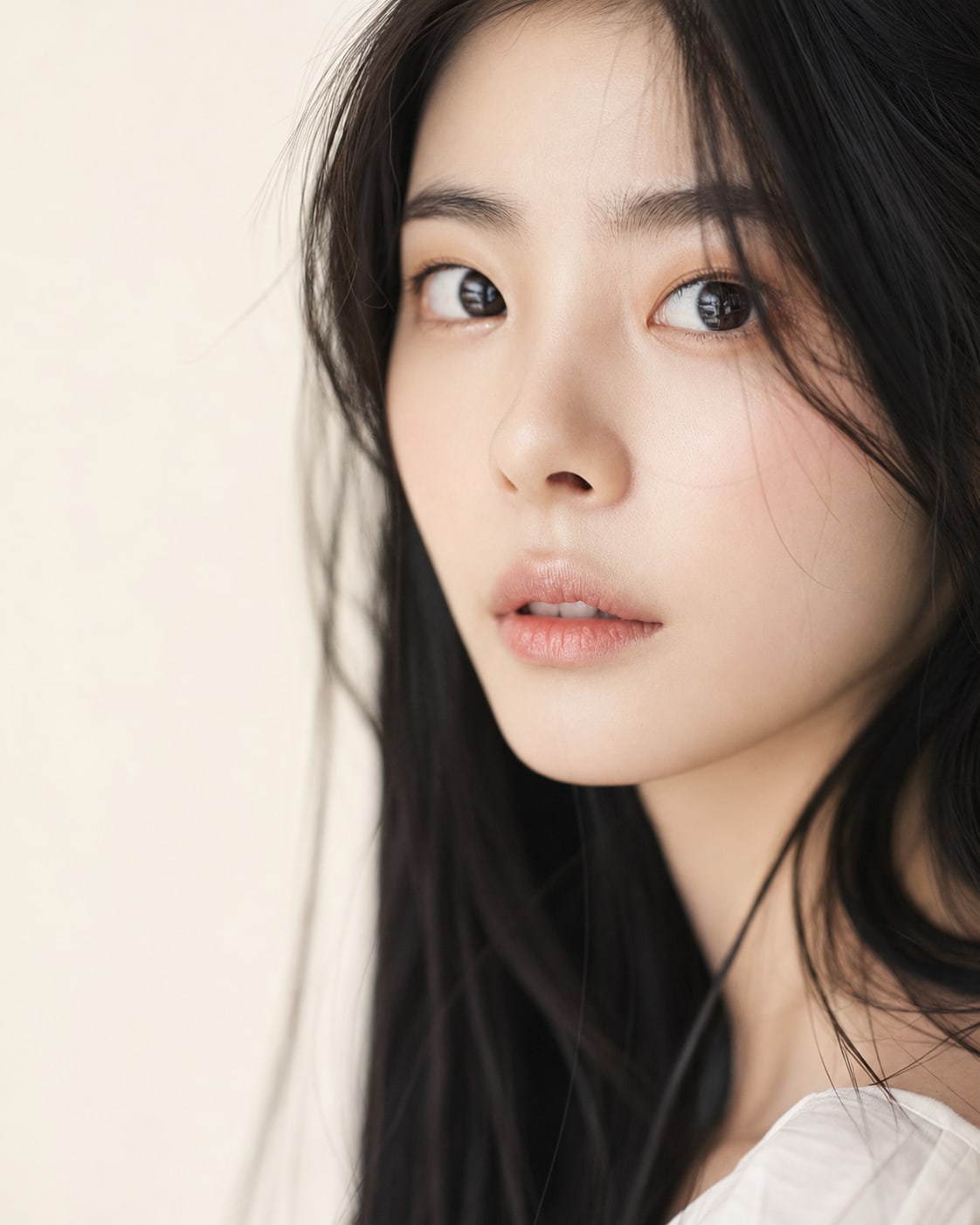 비기닝 에디토리얼 18/27 — 내추럴 롱 헤어와 투명한 메이크업으로 깨끗하고 순수한 분위기를 표현했습니다.