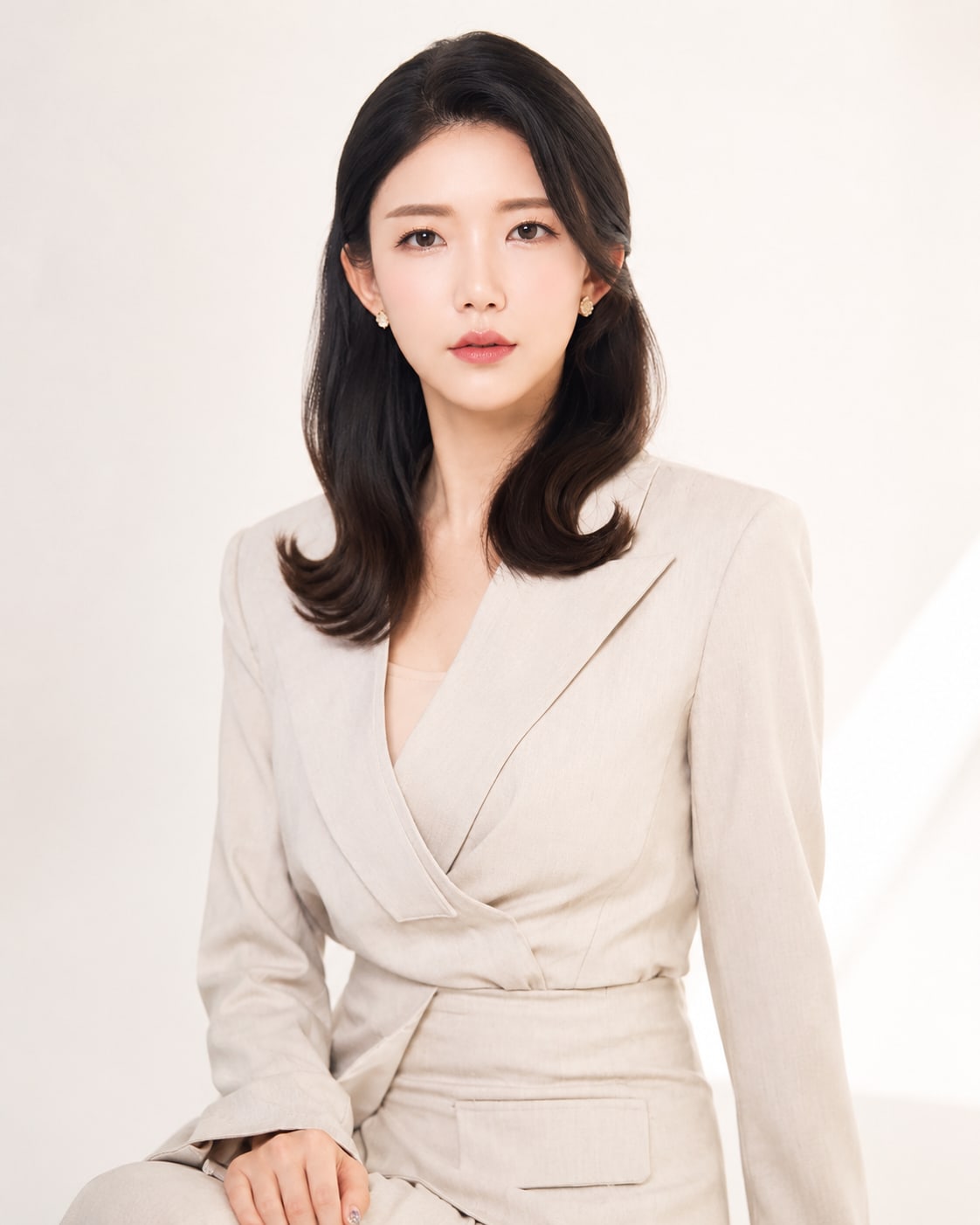 비기닝 프로필 09/63 — 미디엄 C컬 · 깨끗한 피부와 로즈 립으로 단정하고 프로페셔널한 이미지를 완성했습니다.