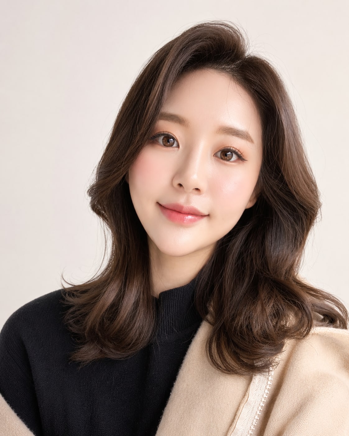 비기닝 프로필 15/63 — 사이드 미디엄 웨이브 · 로지 글로우 메이크업으로 우아하고 세련된 분위기를 완성했습니다.