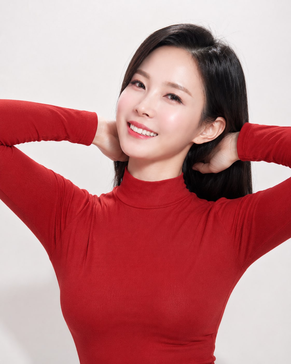 비기닝 프로필 16/63 — 클래식 로우번 · 선명한 레드 립으로 단아하면서도 자신감 있는 이미지를 연출했습니다.