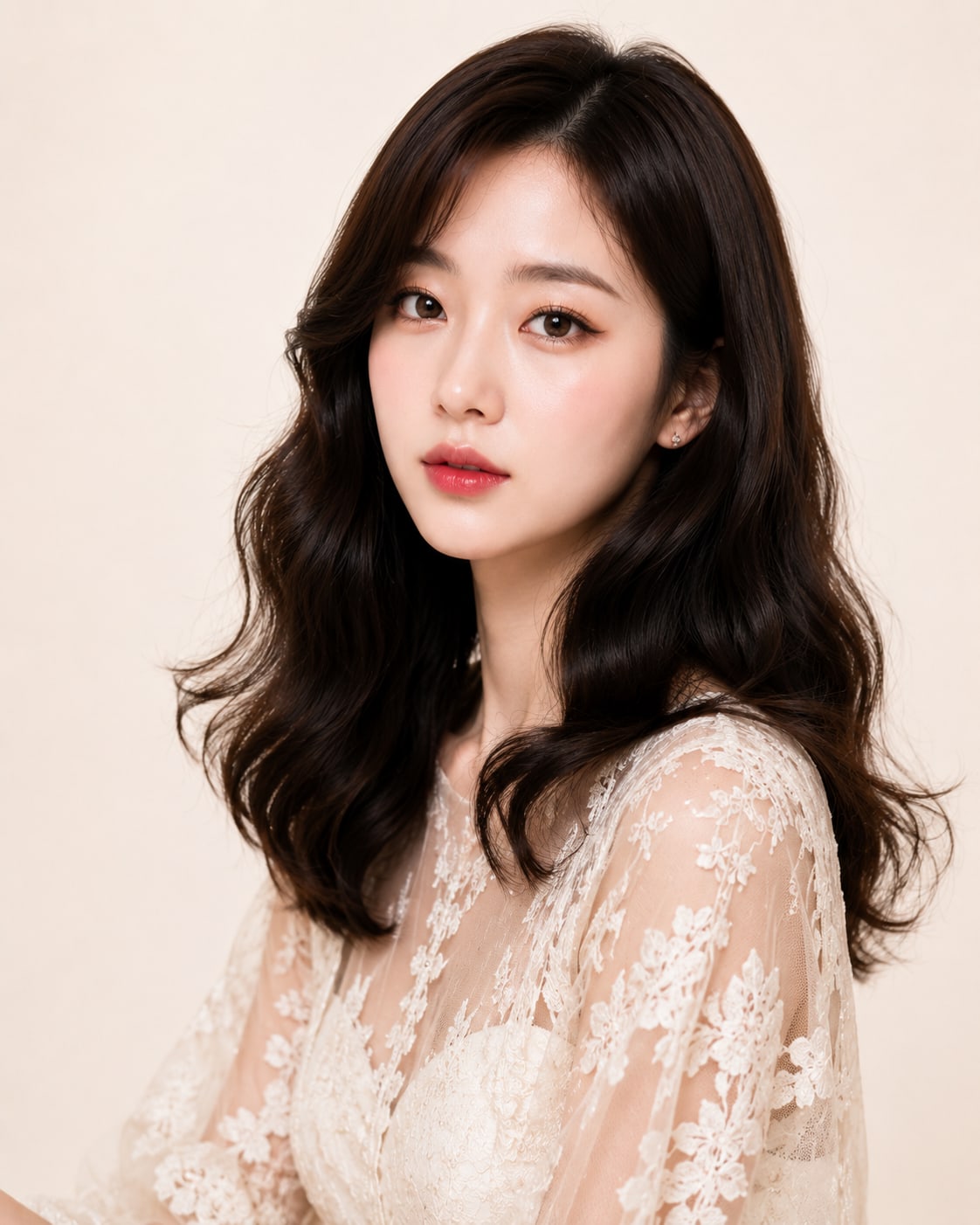 비기닝 프로필 24/63 — 볼륨 롱 웨이브 · 부드러운 핑크 메이크업으로 로맨틱하고 여성스러운 분위기를 표현했습니다.