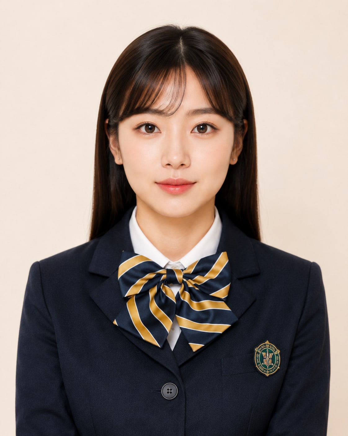비기닝 프로필 25/63 — 센터 파트 롱 스트레이트 · 깨끗한 피부와 코랄 립으로 단정하고 신뢰감 있는 이미지를 완성했습니다.