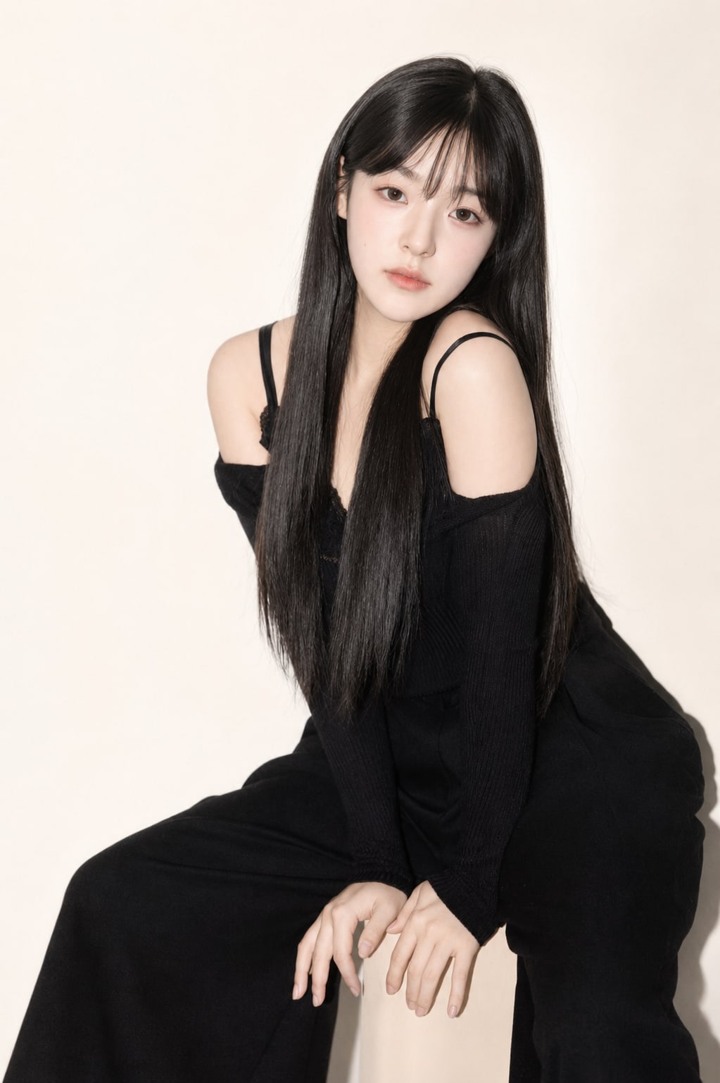 비기닝 프로필 39/63 — 센터 파트 롱 스트레이트 · 스모키 아이 메이크업으로 시크하고 도회적인 분위기를 완성했습니다.