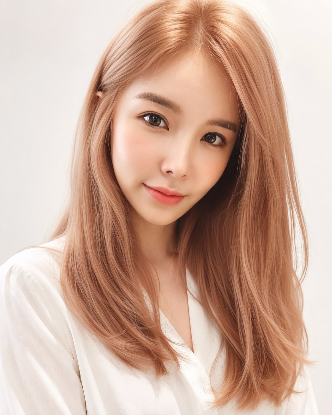 비기닝 헤어 컬러 17/19 — 피치 로즈 브라운 · 따뜻한 피치와 로즈 브라운이 섞여 부드럽고 화사한 이미지를 완성합니다.