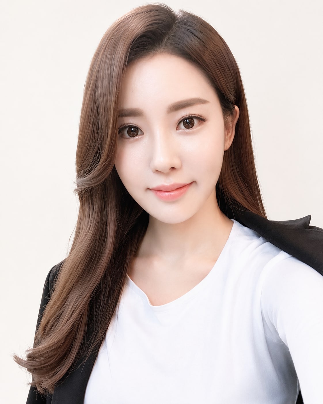 비기닝 롱 헤어 08/41 — 사이드 파트 레이어드 C컬 · 얼굴선을 정돈하는 층과 매끈한 끝선으로 단아한 롱헤어를 완성했습니다.