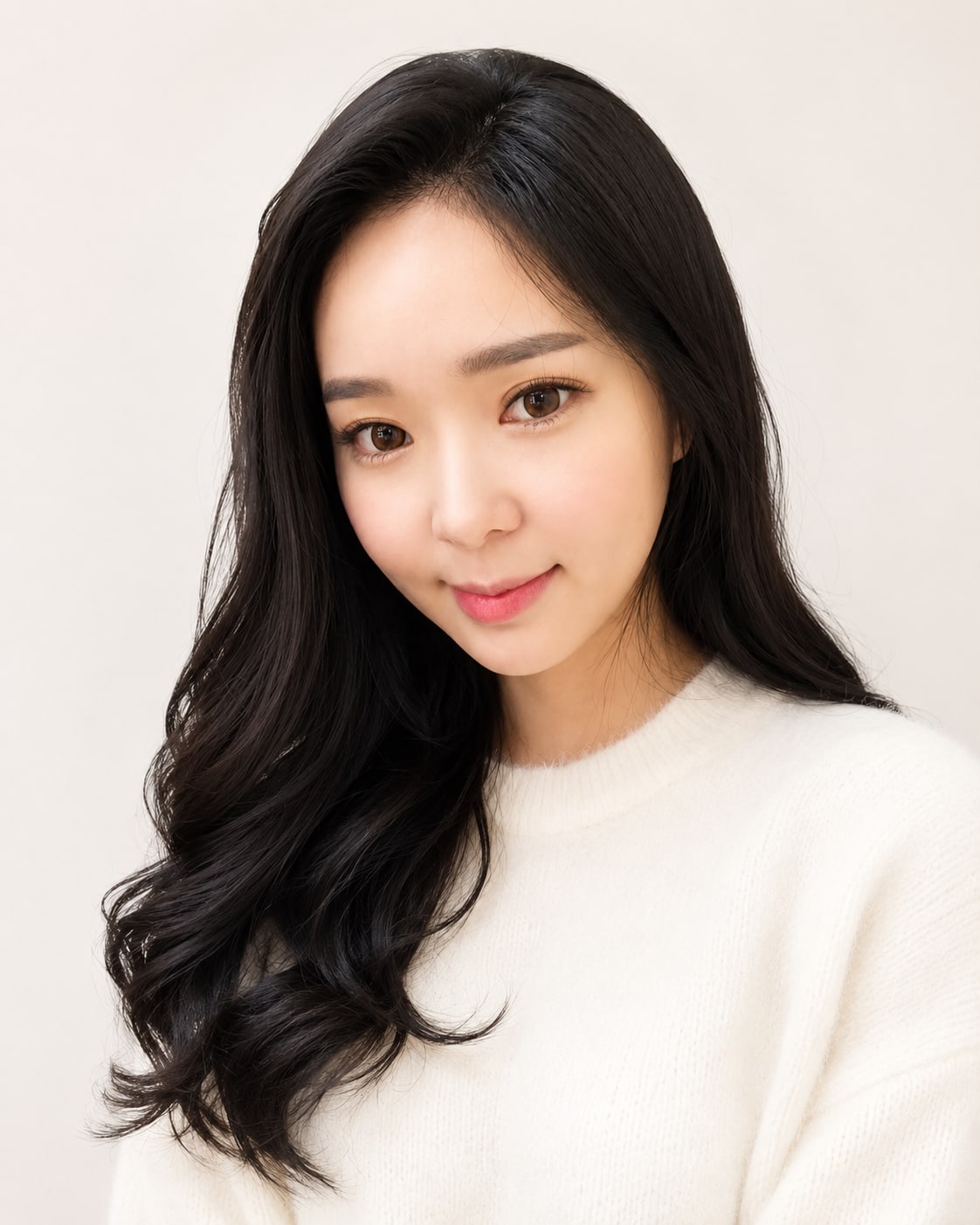 비기닝 롱 헤어 10/41 — 사이드 파트 블랙 웨이브 · 윤기 있는 컬과 차분한 볼륨으로 우아하고 세련된 실루엣을 살렸습니다.