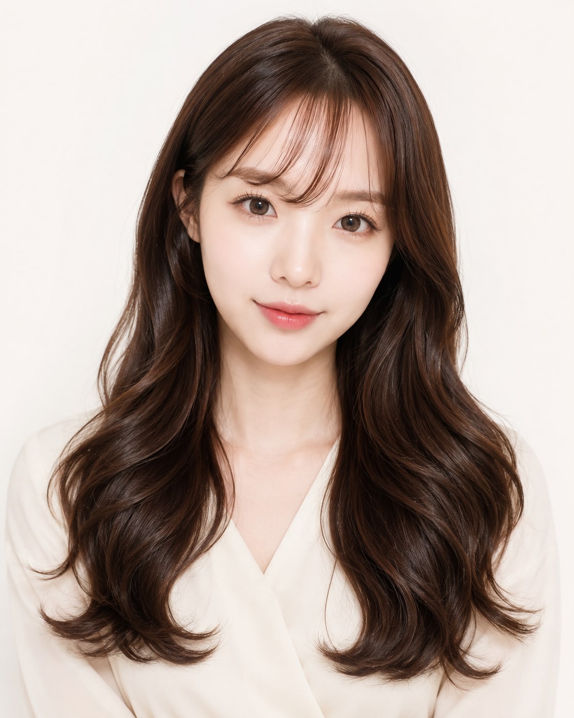 비기닝 롱 헤어 11/41 — 시스루뱅 소프트 S컬 · 부드럽게 흐르는 웨이브와 가벼운 앞머리로 청순한 분위기를 완성했습니다.