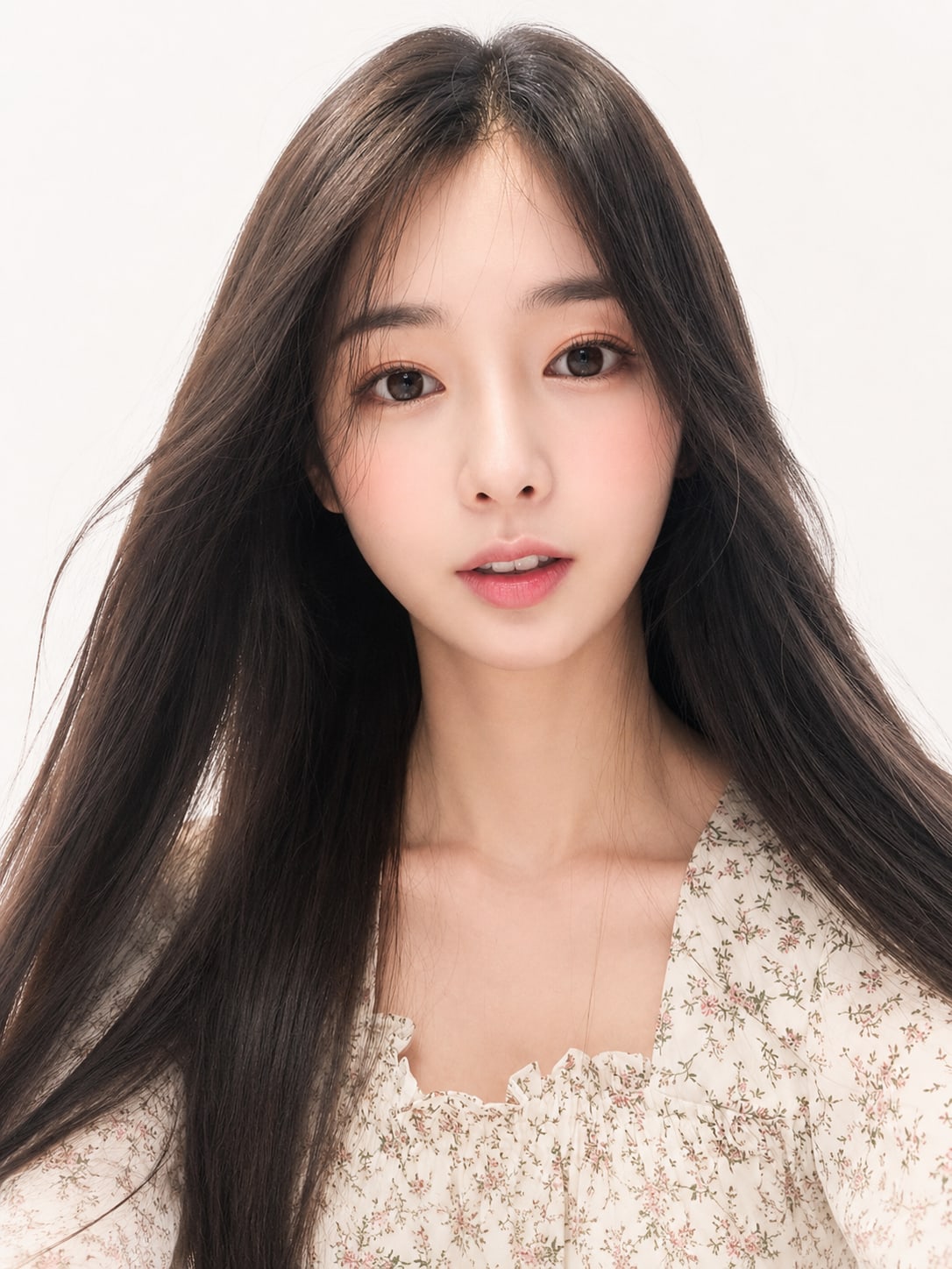 비기닝 롱 헤어 19/41 — 센터 파트 롱 스트레이트 · 윤기 있게 정돈된 긴 생머리로 깨끗하고 청초한 인상을 살렸습니다.