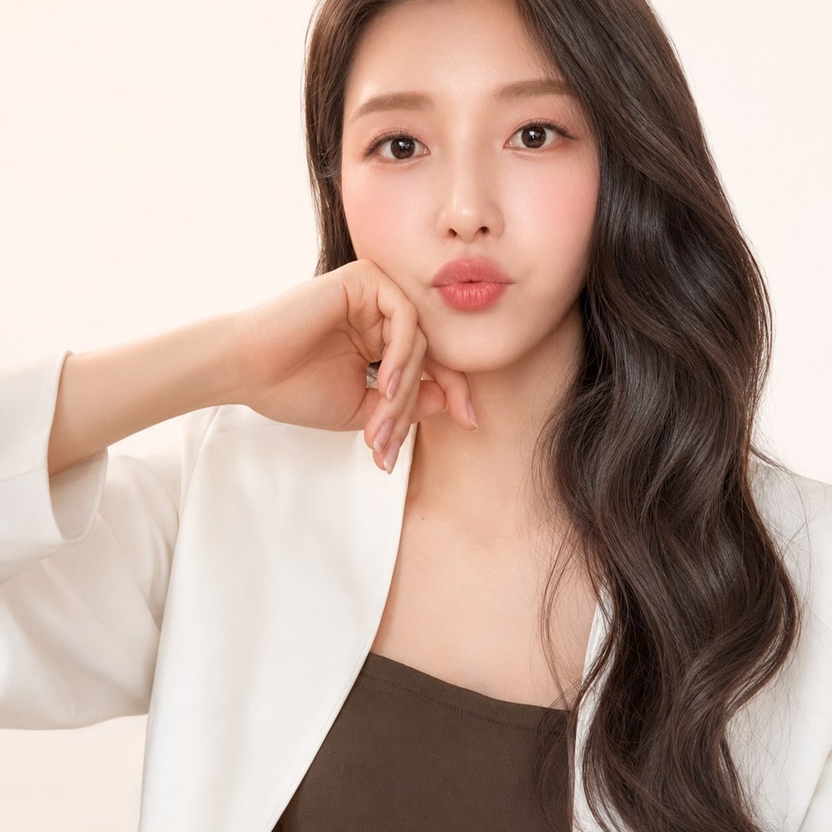비기닝 롱 헤어 24/41 — 사이드 글램 웨이브 · 한쪽으로 흐르는 굵은 컬과 풍성한 볼륨으로 화사한 분위기를 연출했습니다.