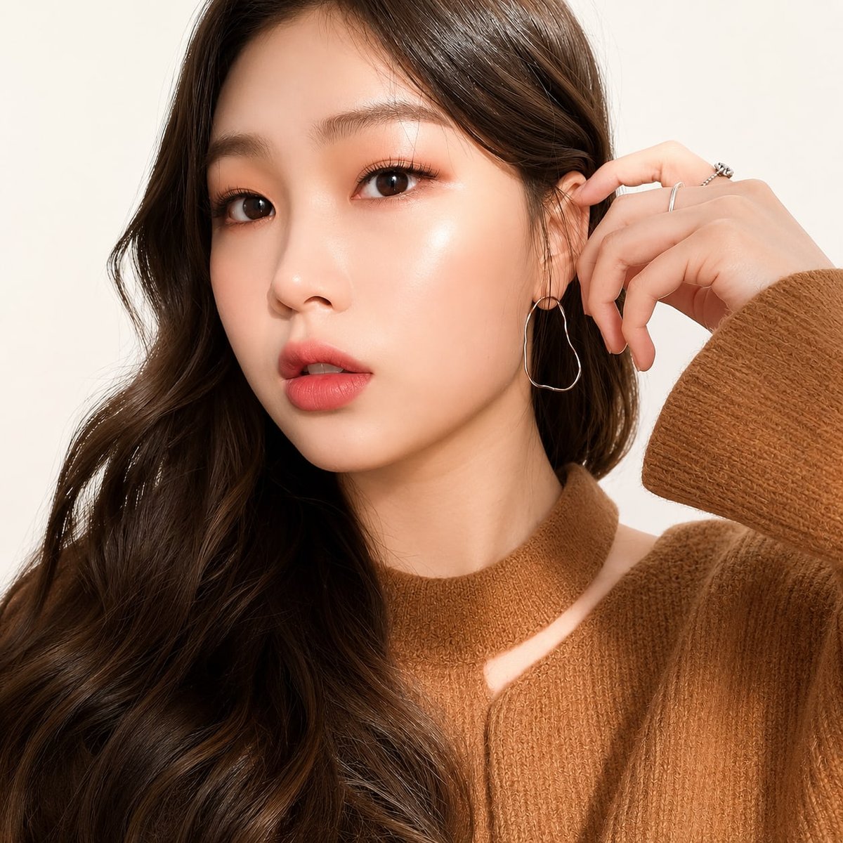 비기닝 롱 헤어 27/41 — 사이드 글램 웨이브 · 깊이 있는 브라운 컬과 입체적인 볼륨으로 고급스러운 무드를 연출했습니다.