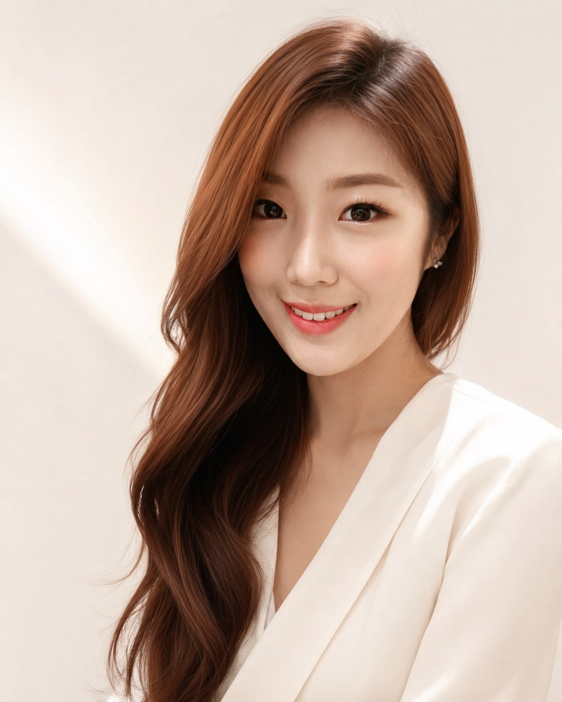 비기닝 롱 헤어 34/41 — 사이드 파트 롱 웨이브 · 한쪽으로 흐르는 부드러운 컬로 단아하고 여성스러운 분위기를 살렸습니다.