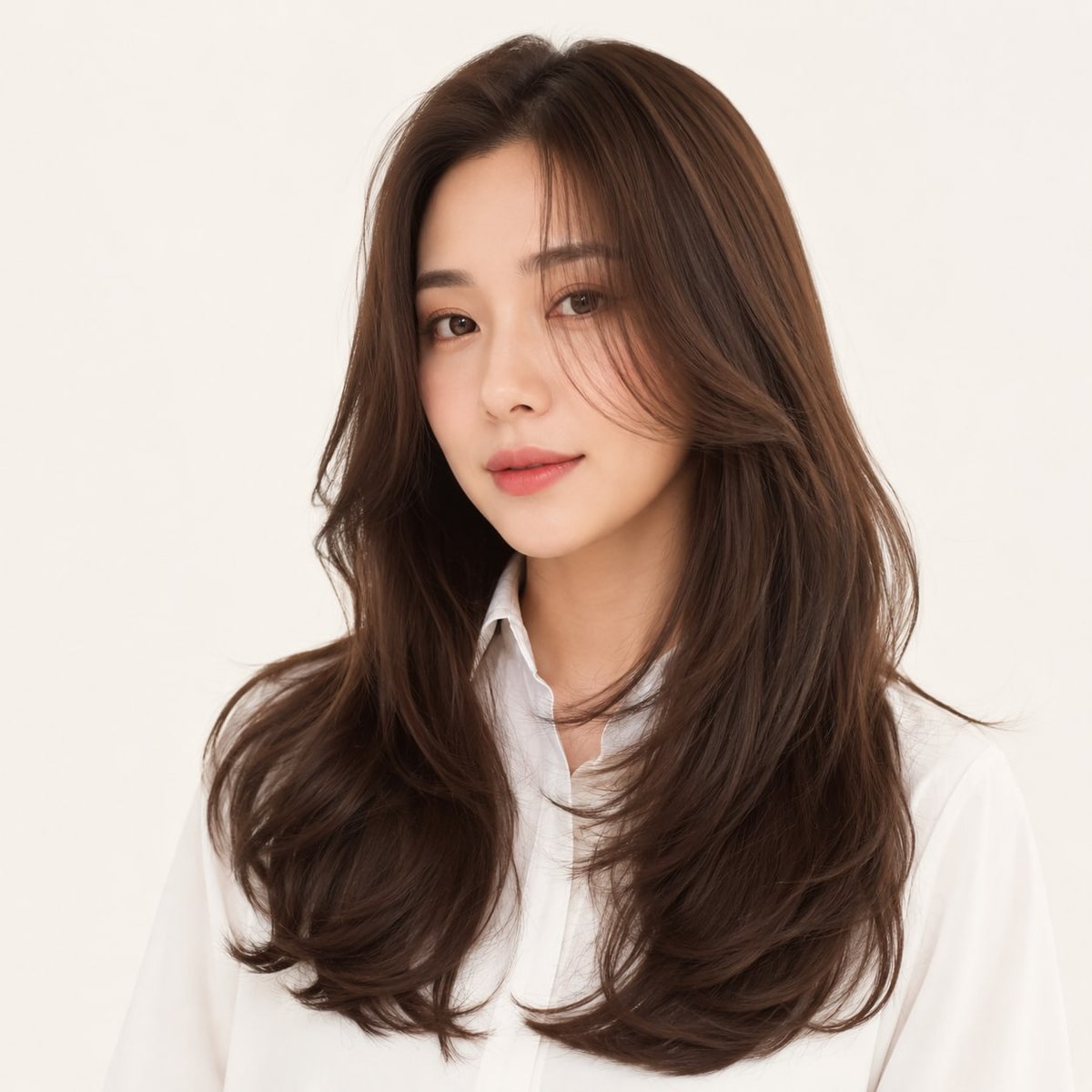 비기닝 롱 헤어 40/41 — 페이스라인 레이어드 롱 C컬 · 얼굴을 감싸는 층과 풍성한 끝선으로 입체적인 실루엣을 완성했습니다.