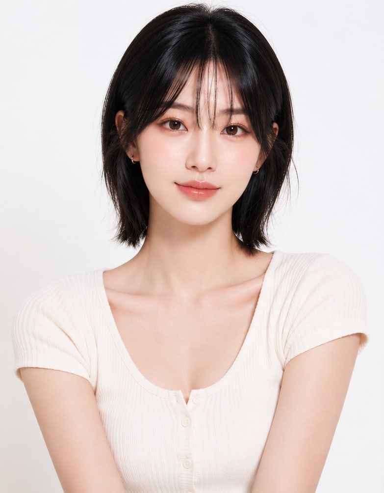 비기닝 숏 헤어 09/12 — 시스루뱅 레이어드 숏 · 가벼운 앞머리와 층감 있는 끝선으로 산뜻하고 어려 보이는 인상을 살렸습니다.