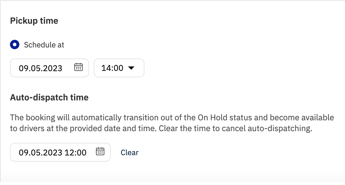Setting the auto-dispatch time in the Webbooker