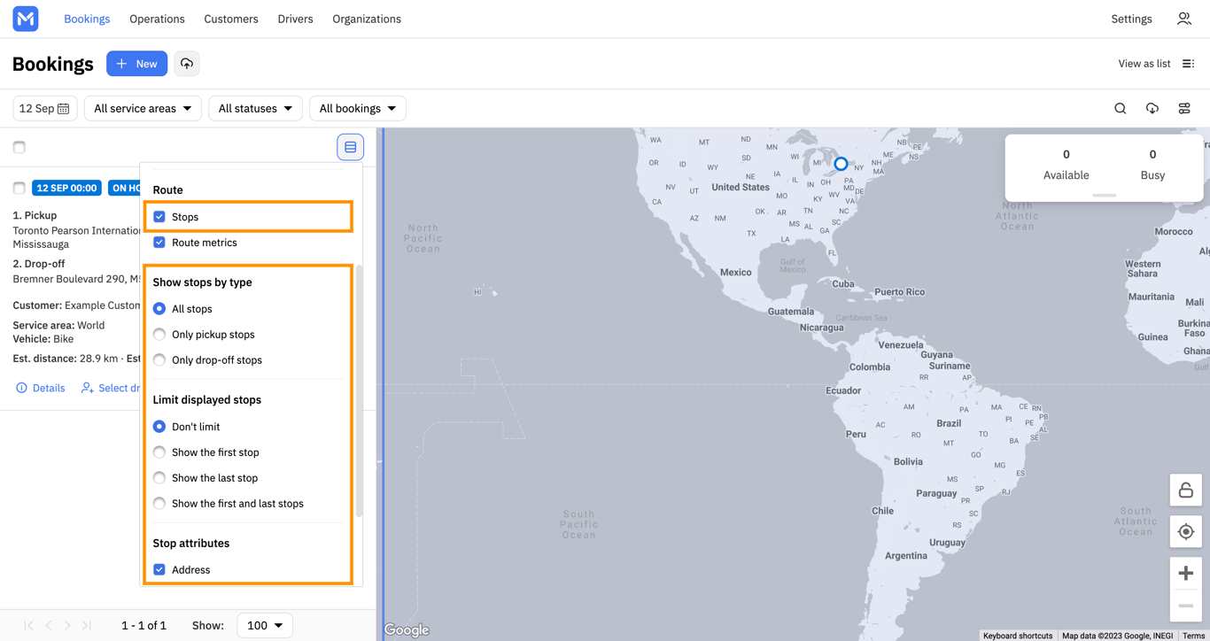 Bookings – Map View