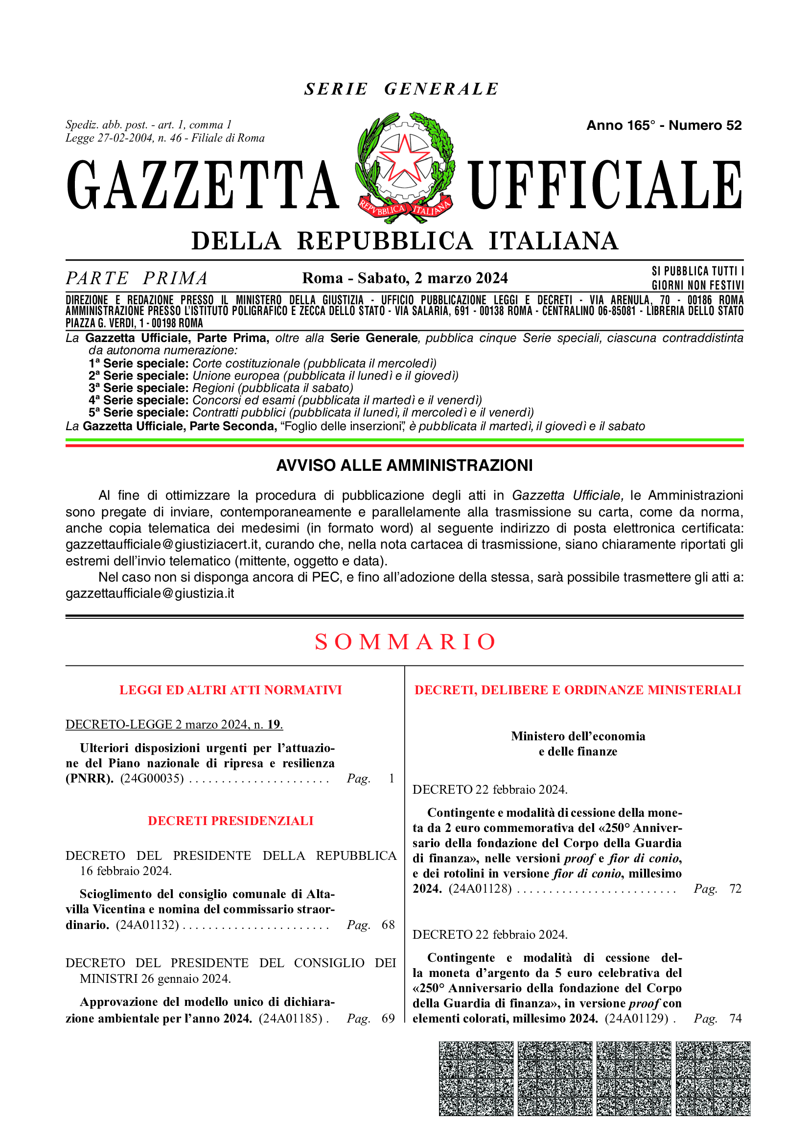 Gazzetta Ufficiale n.52 del 02-03-2024