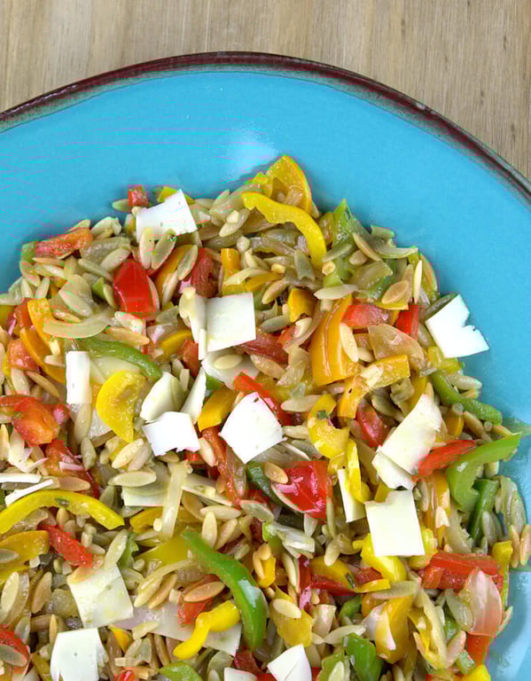 Top down close up of colorful salad