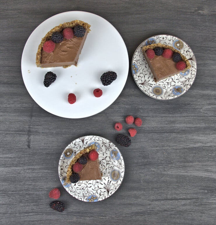 Picture of wedges of cream and egg free chocolate mousse pie