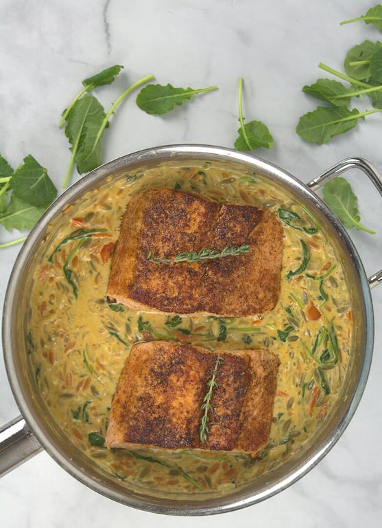 Picture of Creamy Kale and Salmon in Orzo