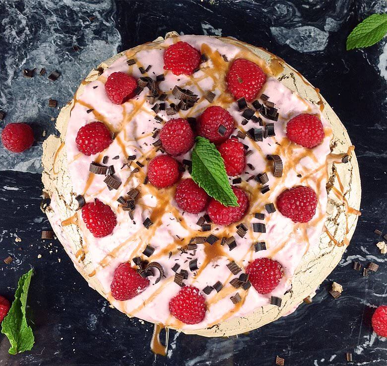 Picture of Double Chocolate Pavlova with Raspberry Cream, top down