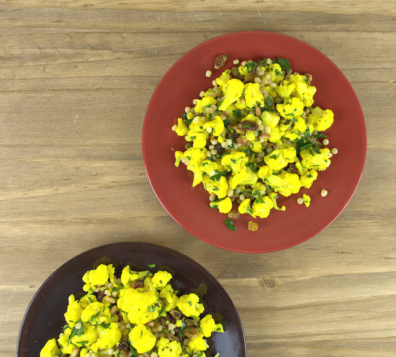 Top down picture of Italian cauliflower salad on plates