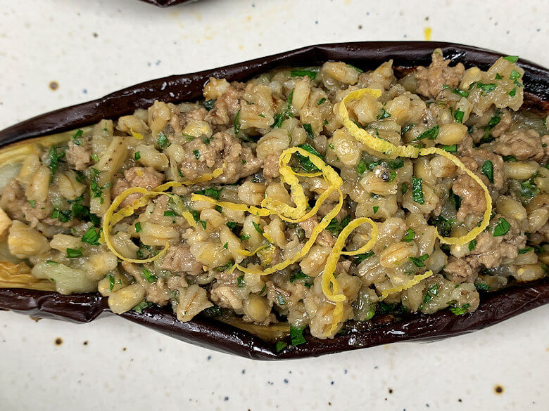 Detailed Lamb & Barley Stuffed Eggplant