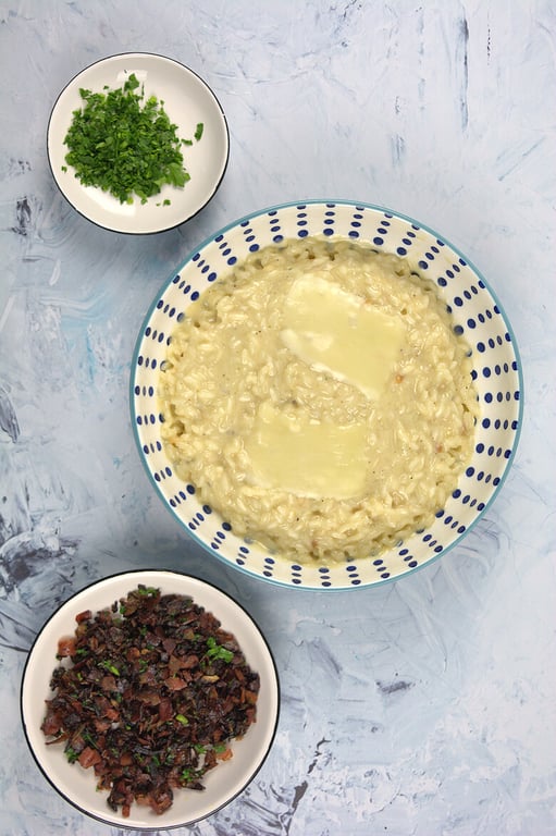 Taleggio mixed with cheese before garnishing