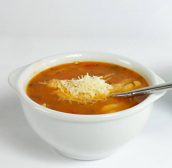 Picture of a bowl of Tomato Chicken Pasta Soup