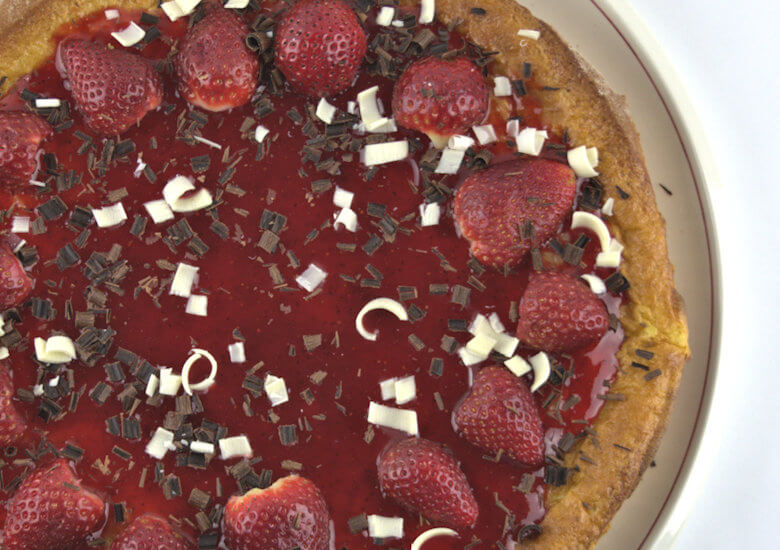 Close up of Vanilla Rice Pie with Strawberries