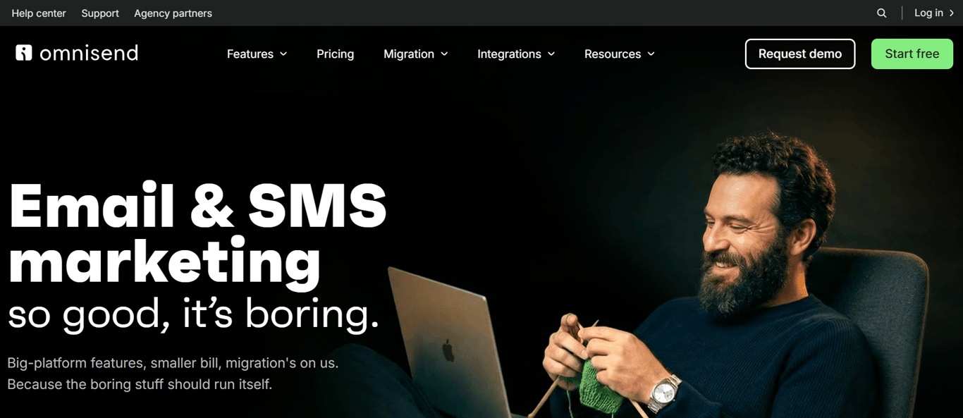 Homepage of Omnisend