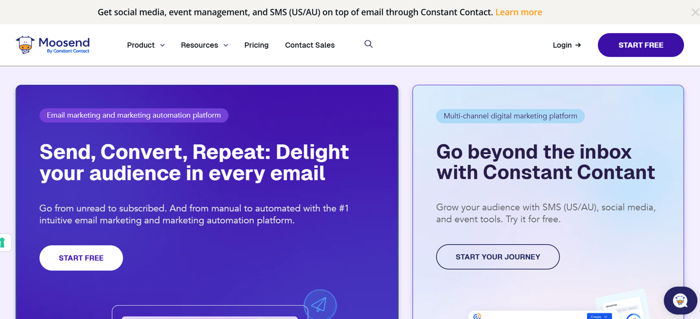 Moosend email marketing dashboard screenshot showing ecommerce automation and analytics