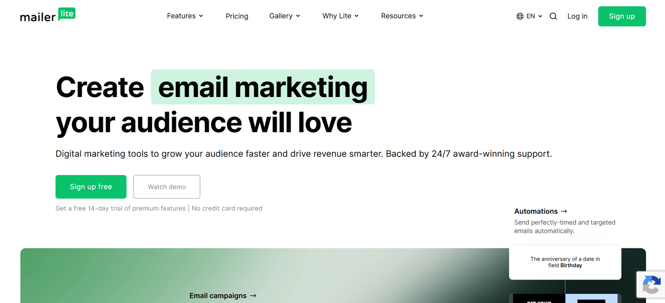 MailerLite drag-and-drop email builder interface