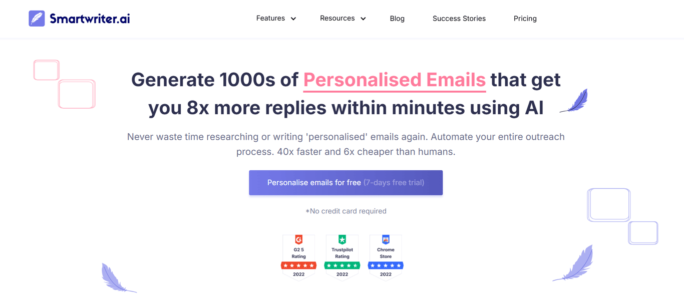 Smartwriter.ai dashboard showing AI-generated personalized cold email first lines pulled from LinkedIn prospect data