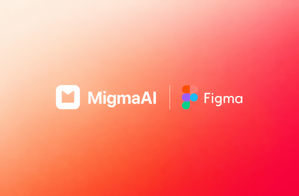 Clean technical illustration on soft off-white background (#f5f5f0): prominent Figma logo icon in brand coral (#c15f3d) positioned left with three stacked rectangular wireframe boxes below representing design frames; bold curved arrow in coral points rightward; right side features code brackets symbol '</>' in coral above clean horizontal lines suggesting responsive email structure; minimal geometric design emphasizing design-to-code workflow