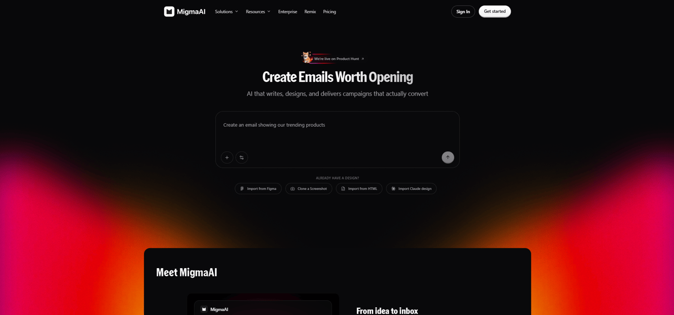 MigmaAI AI email generation dashboard for Shopify