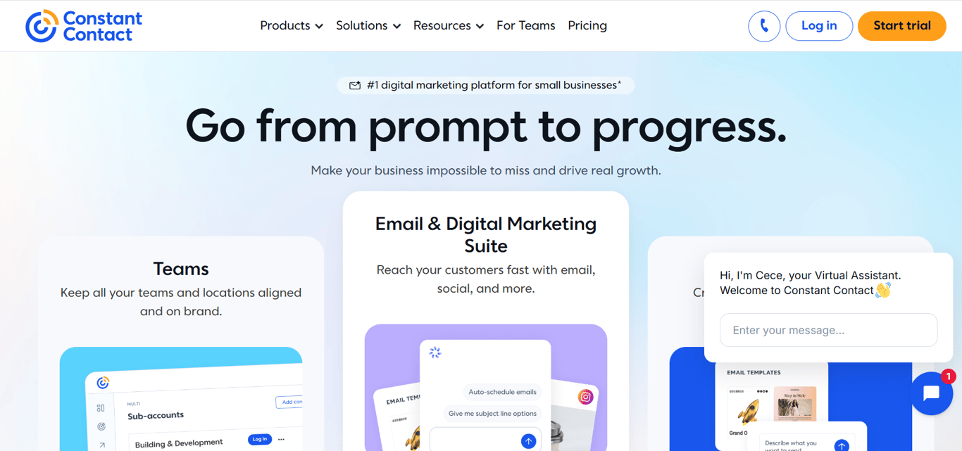 Homepage of Constant Contact
