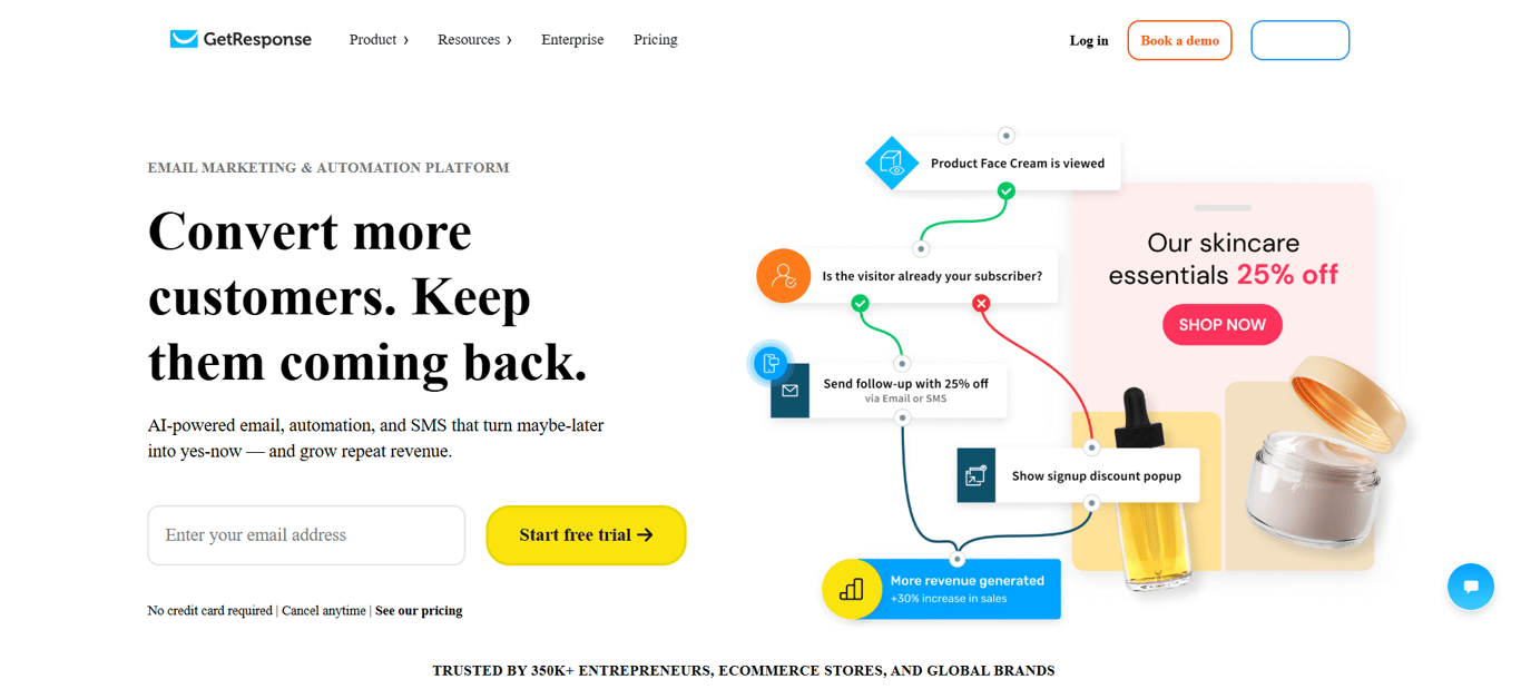 GetResponse automation builder with webinar and email funnel steps 