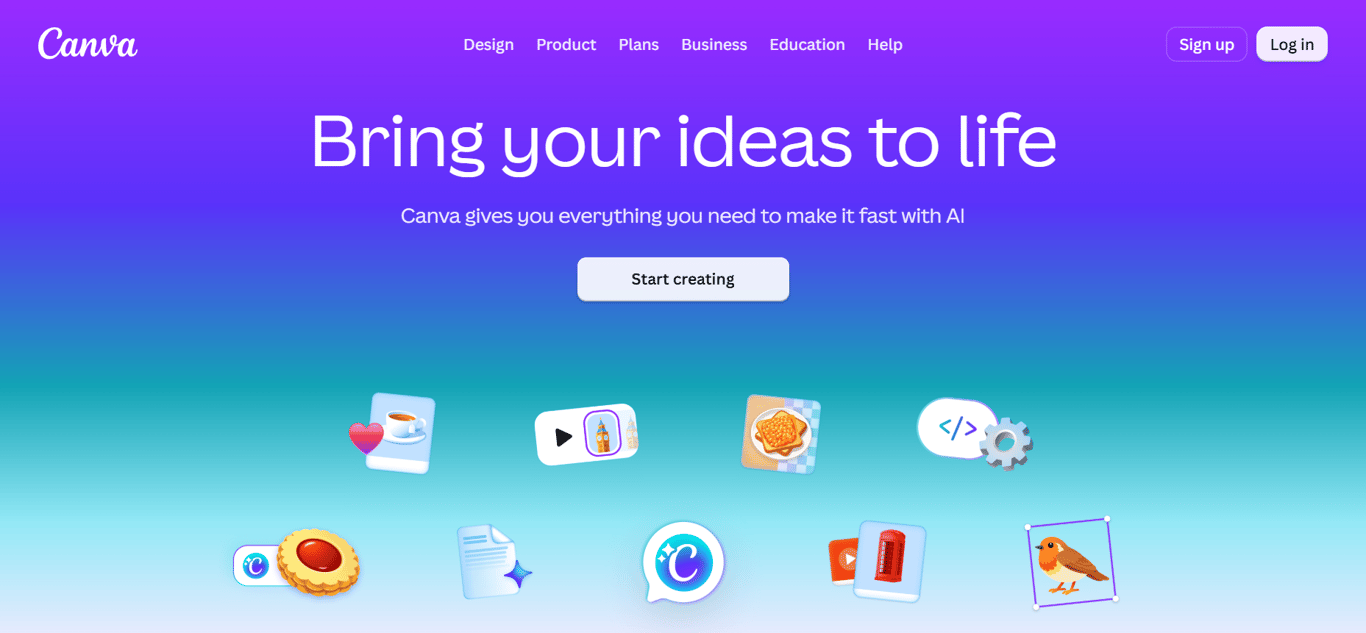 Homepage of Canva