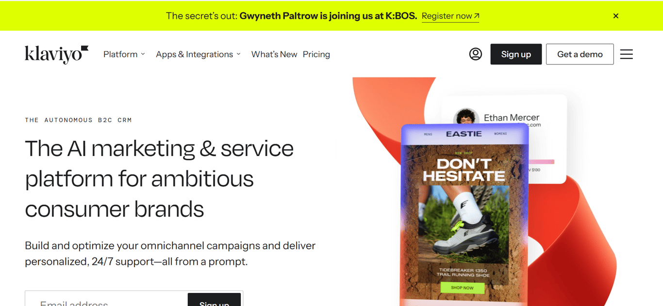 Homepage of Klaviyo