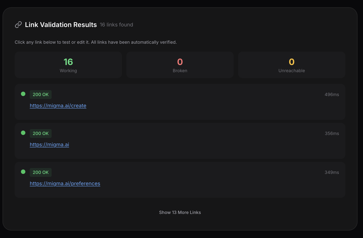 Link Validation Report - Migma