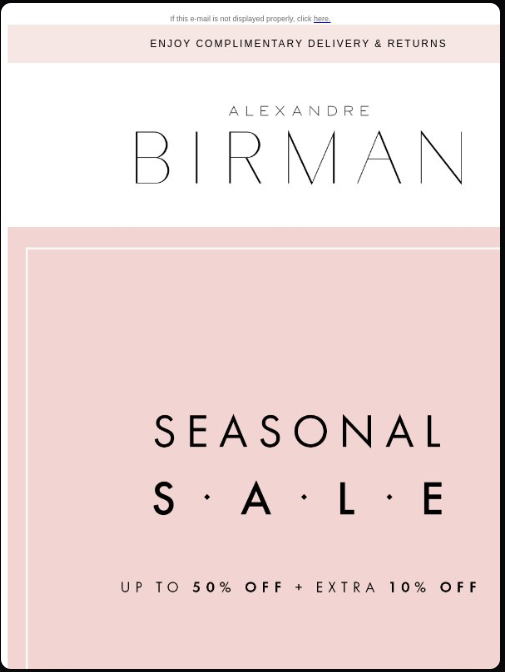 A seasonal promotion email template tying a limited-time offer to the customer's purchase history, with seasonal visuals and a CTA driving to a curated product selection. 