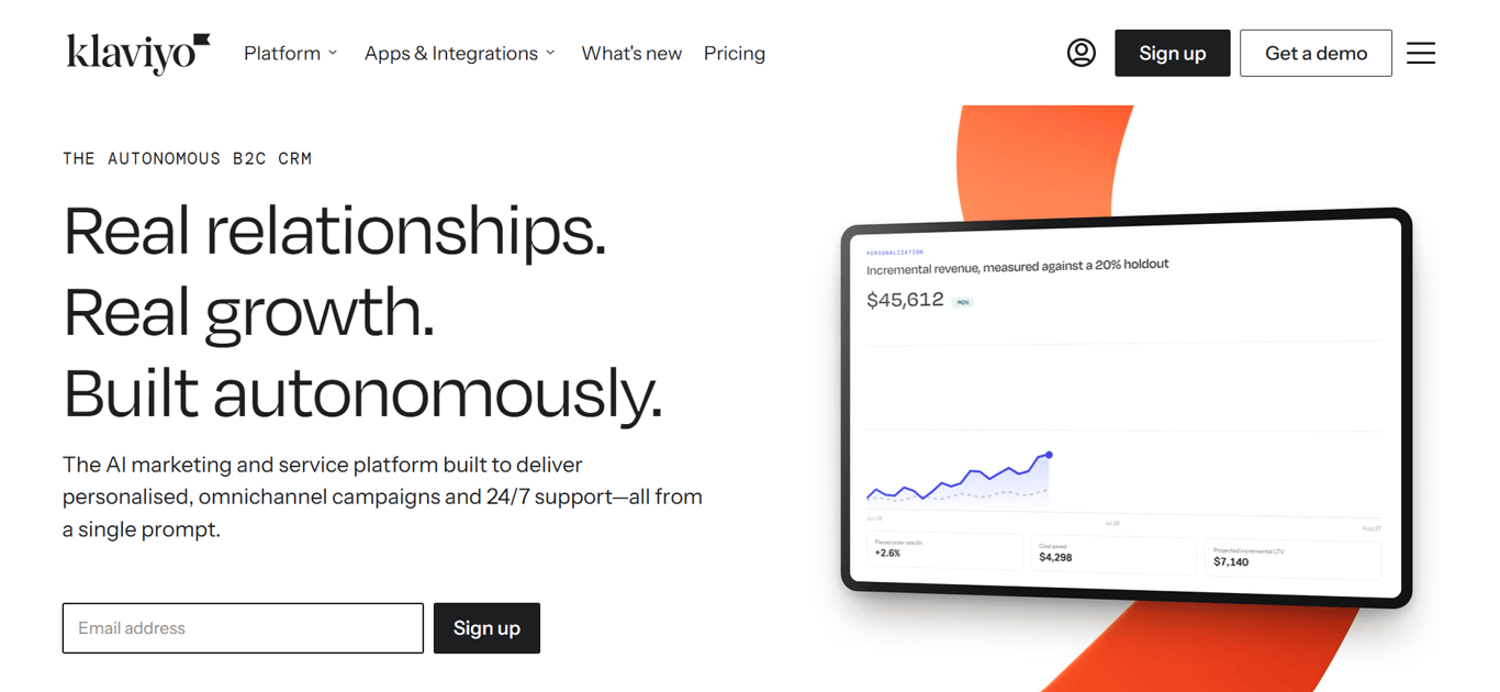 Homepage of Klaviyo