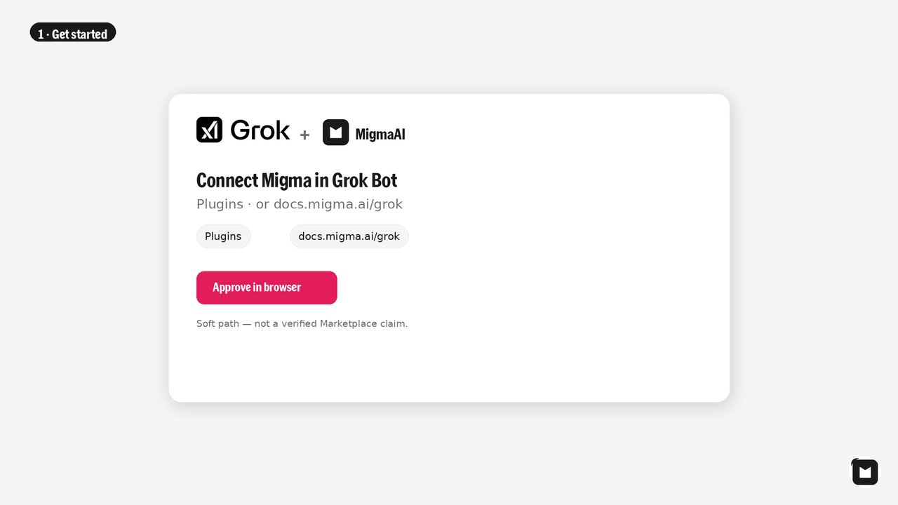Plugins first. Docs path if you need it. Browser approve.