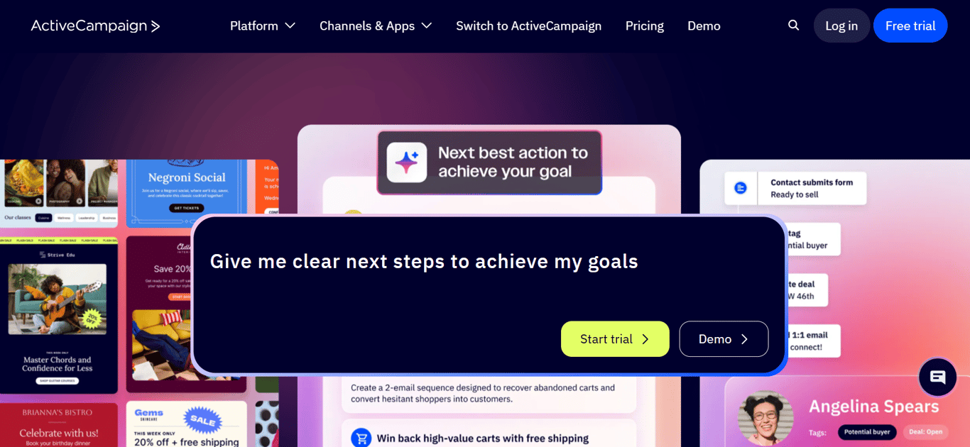 Homepage of ActiveCampaign